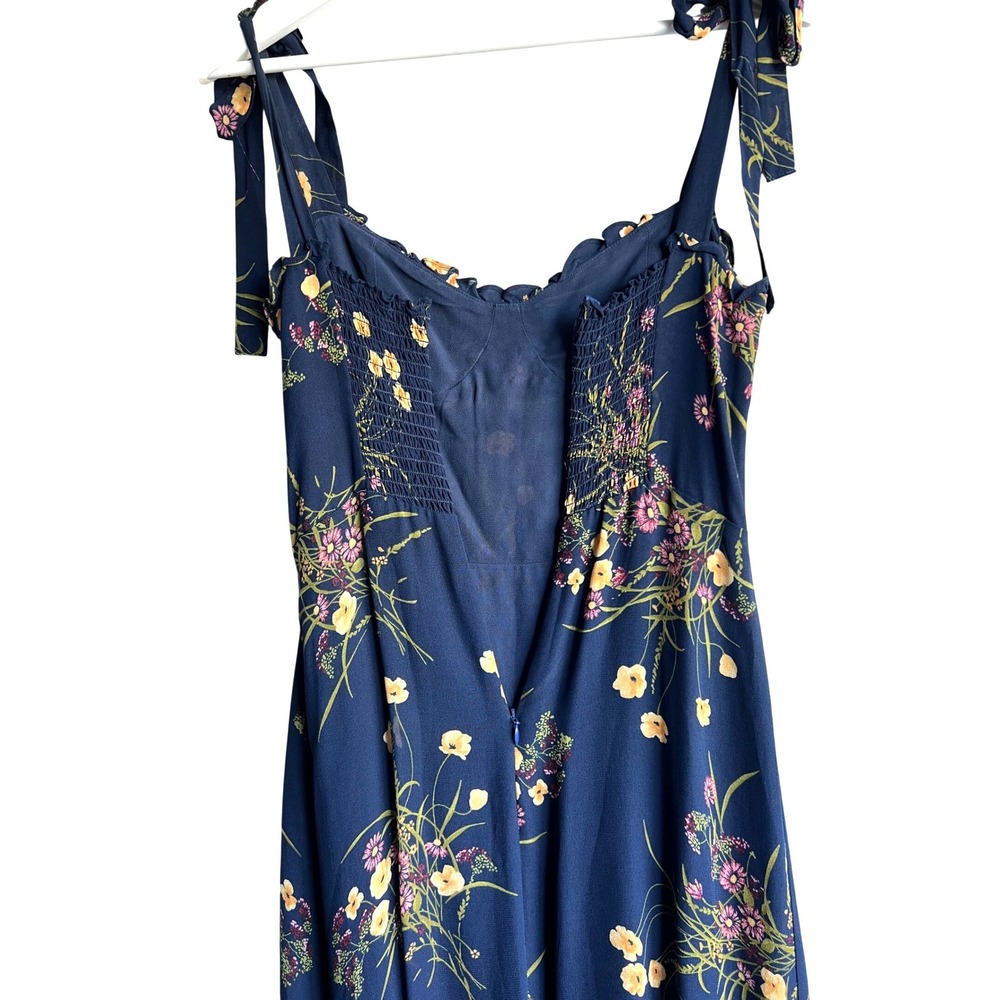 Reformation Navy Blue Floral Tie Strap Midi Dress Ruffle, WMNS 4